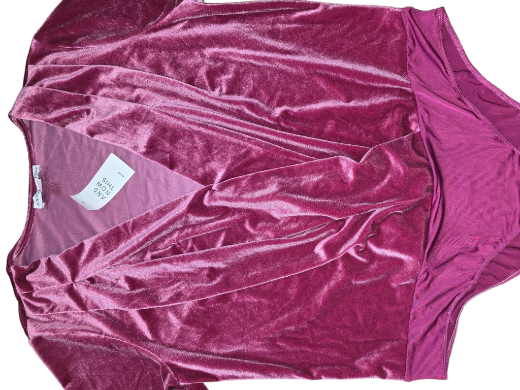 AND NOW THIS WOMEN'S BODYSUIT 3X RASBERRY RADIANCE VELVET LONG SLEEVES FUSCHIA