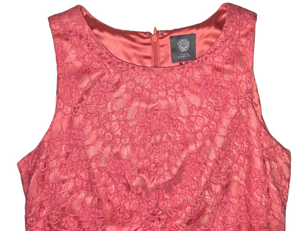 Vince Camuto Coral Pink Lace Stretch Pencil Dress Size 8