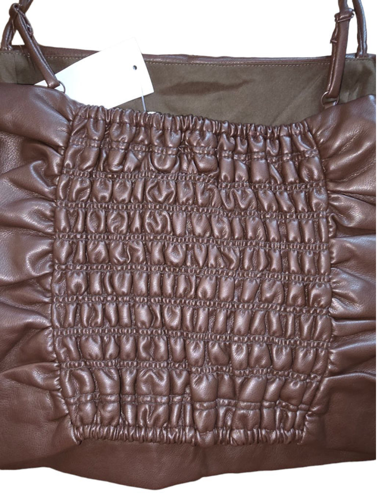 Women's Layden Brown Smocked Back Faux Leather Spaghetti Strap Top Size L