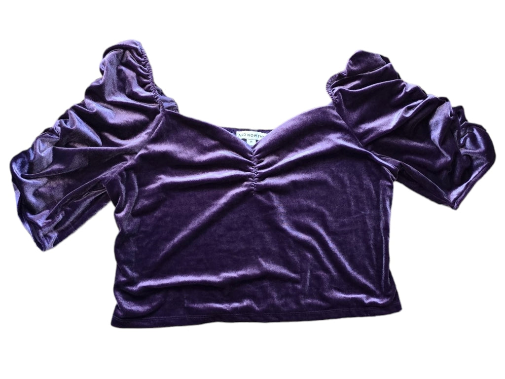 Women's And Now This Top 1X Purple Crushed Velvet Scrunch Sleeve Sweetheart Neck