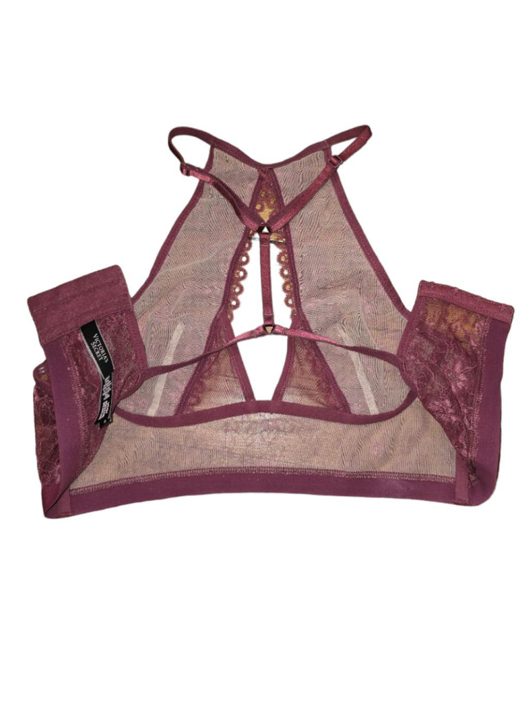 Victorias Secret Very Sexy Floral Lace High-Neck Bralette Size Small Burgundy