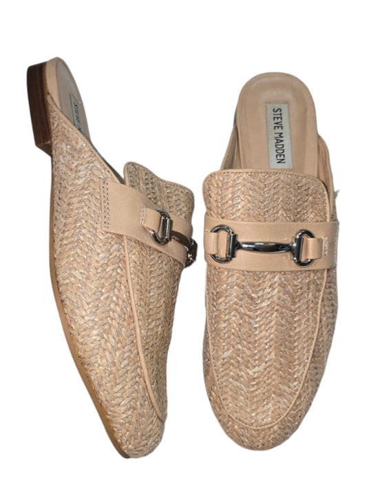 Women's Steve Madden Tan Raffia Mules Size 9 Beige Kandi Slip On Snadals