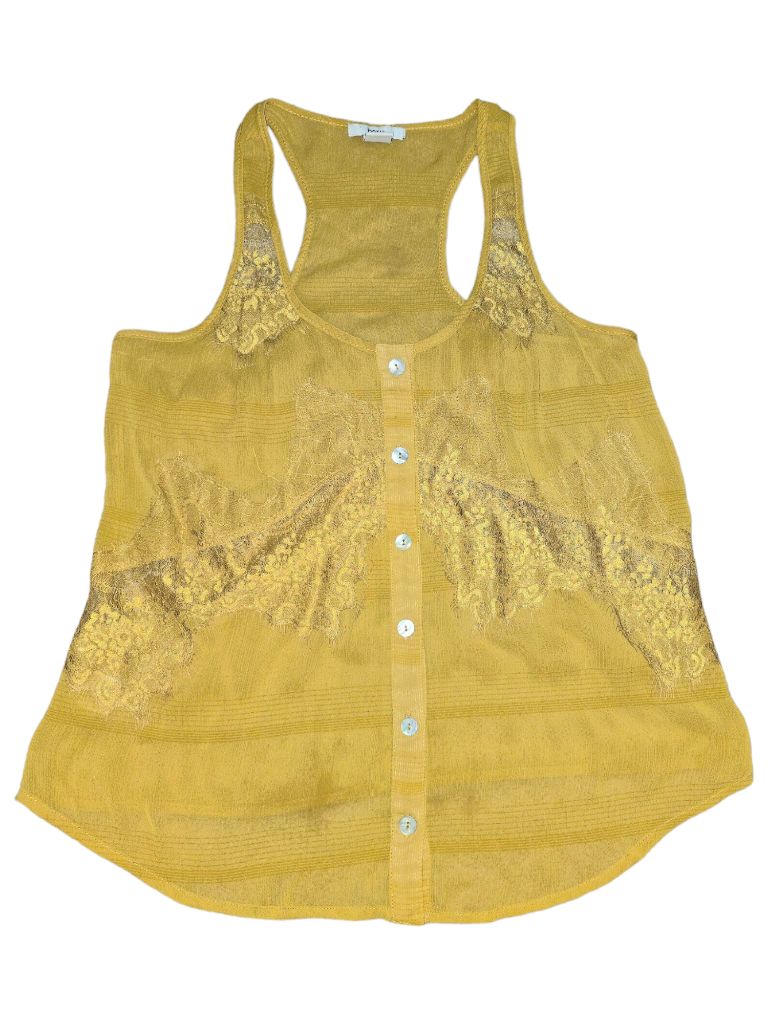 Women's Bar III Mustard Yellow Lace Trim Sheer Tank Top - Size M