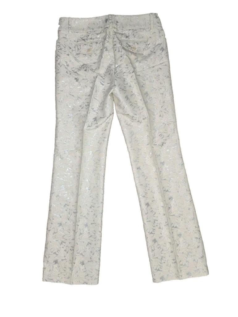 NWT J. Crew City Fit Silk Cotton Blend Pants Ivory Silver Floral Detail Size 8