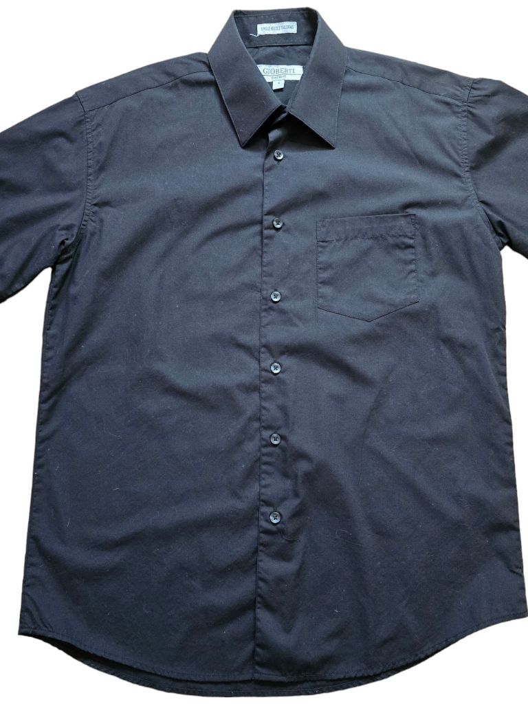 Geoberti Classic Fit Black Short Sleeve Button Down Shirt Size SMALL