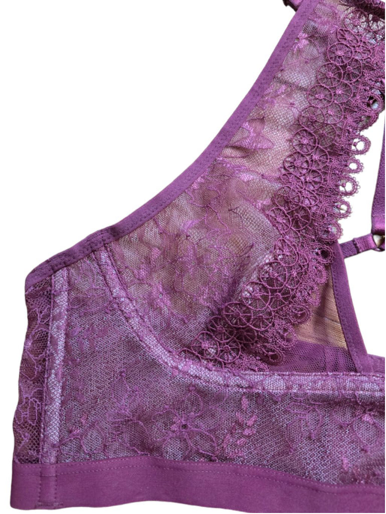 Victorias Secret Very Sexy Floral Lace High-Neck Bralette Size Small Burgundy