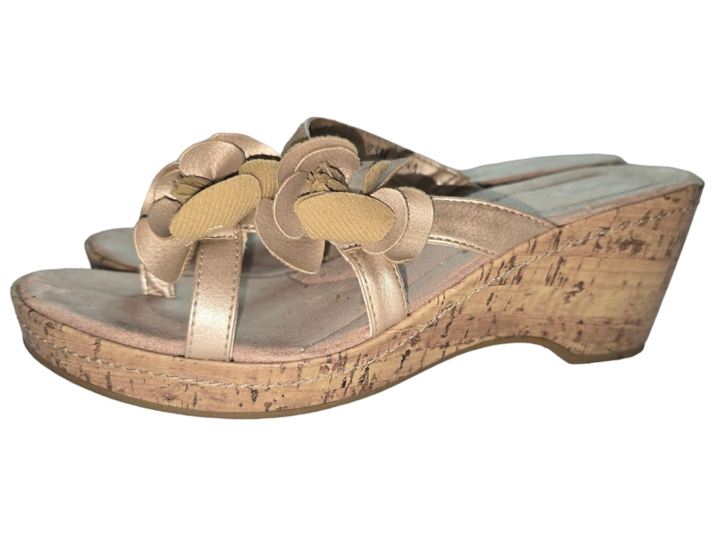 Women's Avenue Cork Platform Sandals, Size 9.5, Gold Flower Details