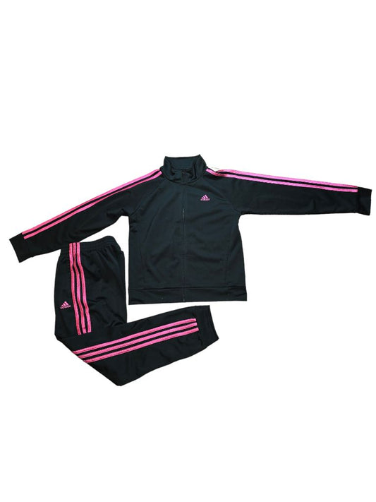 Girls Adidas Tracksuit Black Pink Stripe Size Large 14