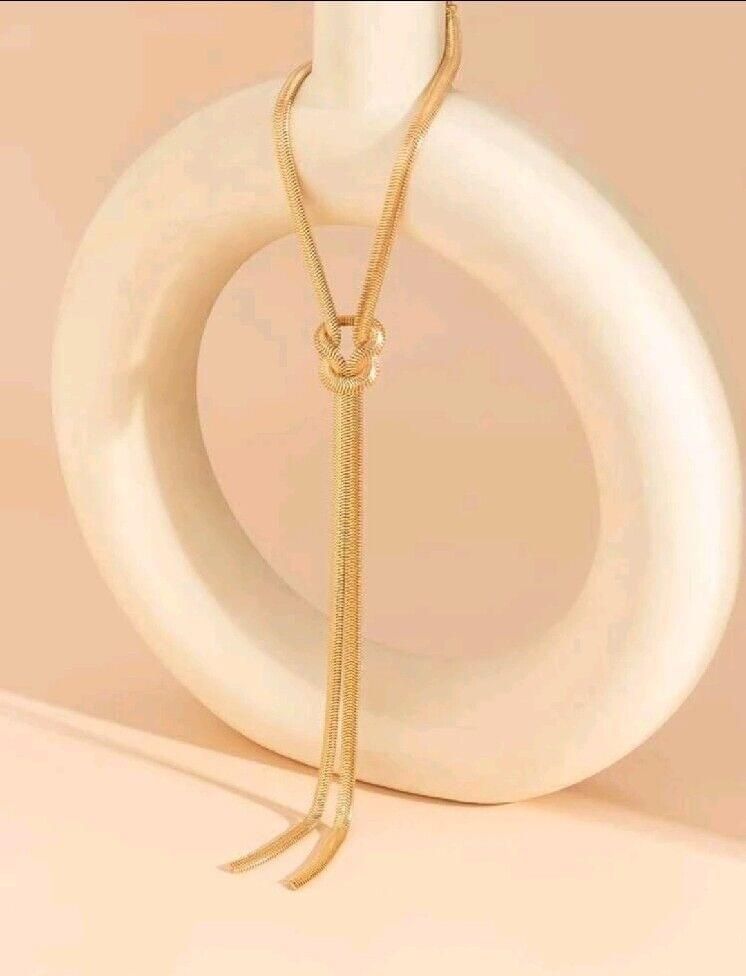 Love Knot Gold Metal Long Drop Necklace Chain