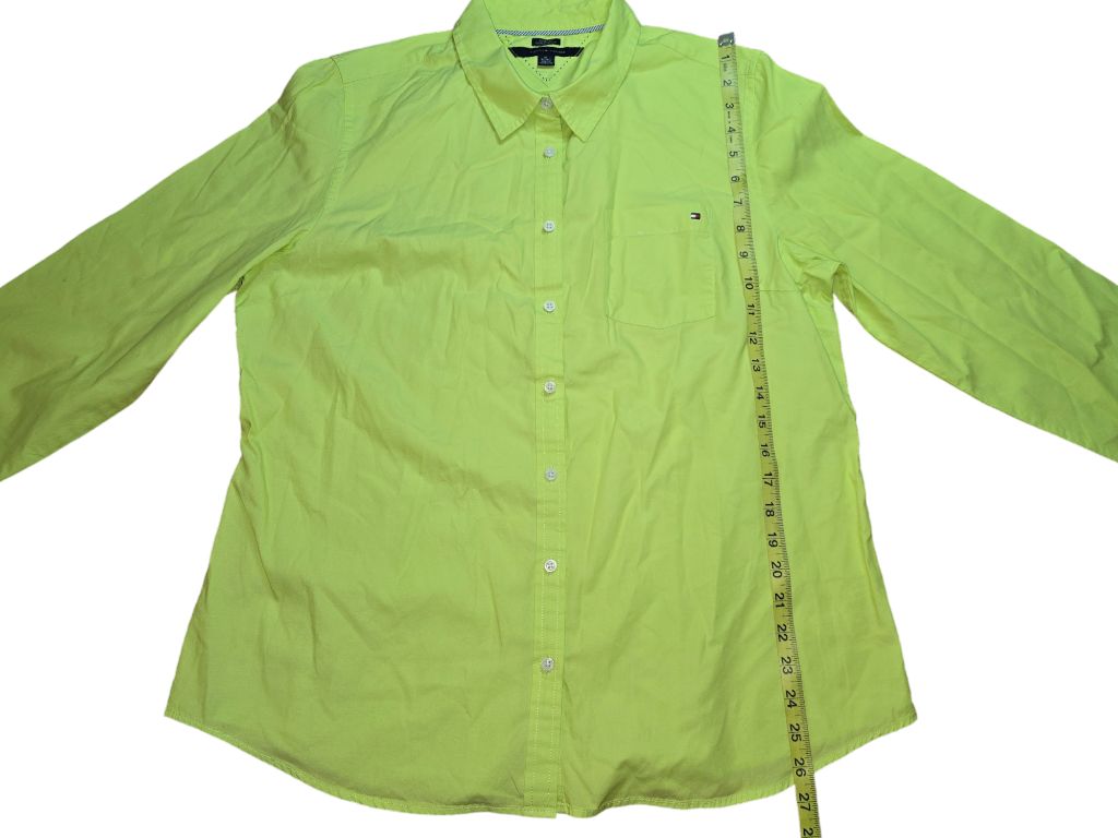 Women's Tommy Hilfiger Classic Fit Neon Green Button Down Shirt Size XL