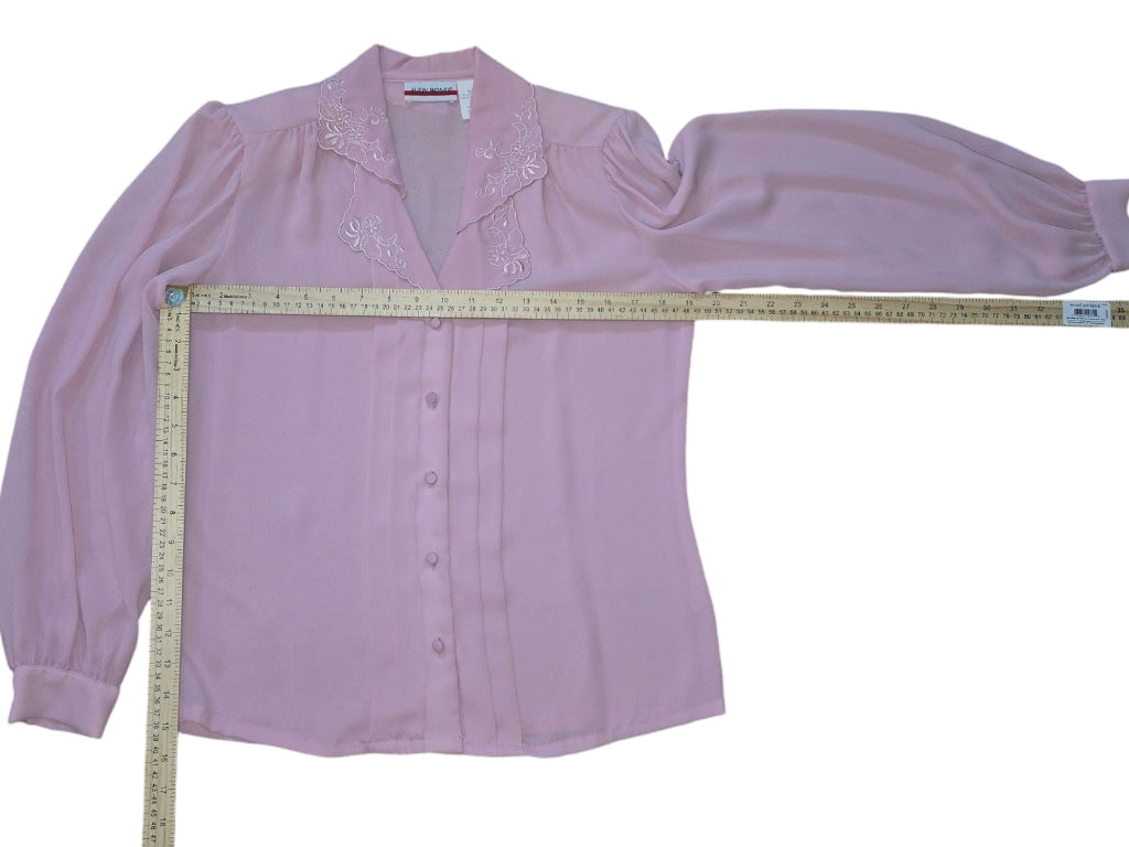 Vintage 60's Judy Bond Blouse Size 10 Pink Embroidered Collar Pleated Front