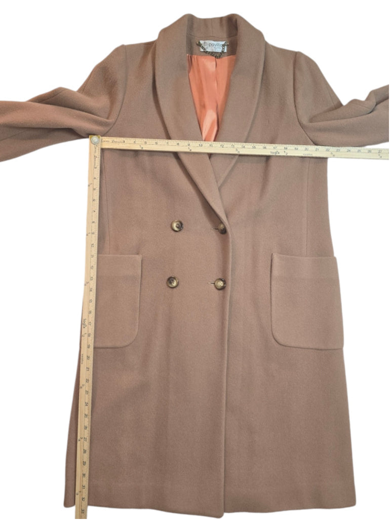 Vintage Women's Pavilion Petite Wool Coat Large Tan Camal Brown Double Breasted