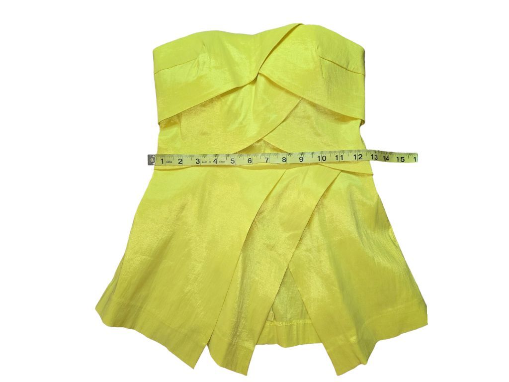 Women's Daisy Yellow Strapless Ruffle Starpless Top Shiny faux satin