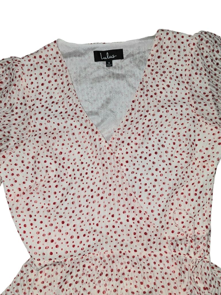 Lulus White Red Polka Dot Wrap Blouse Flutter Sleeve Size S