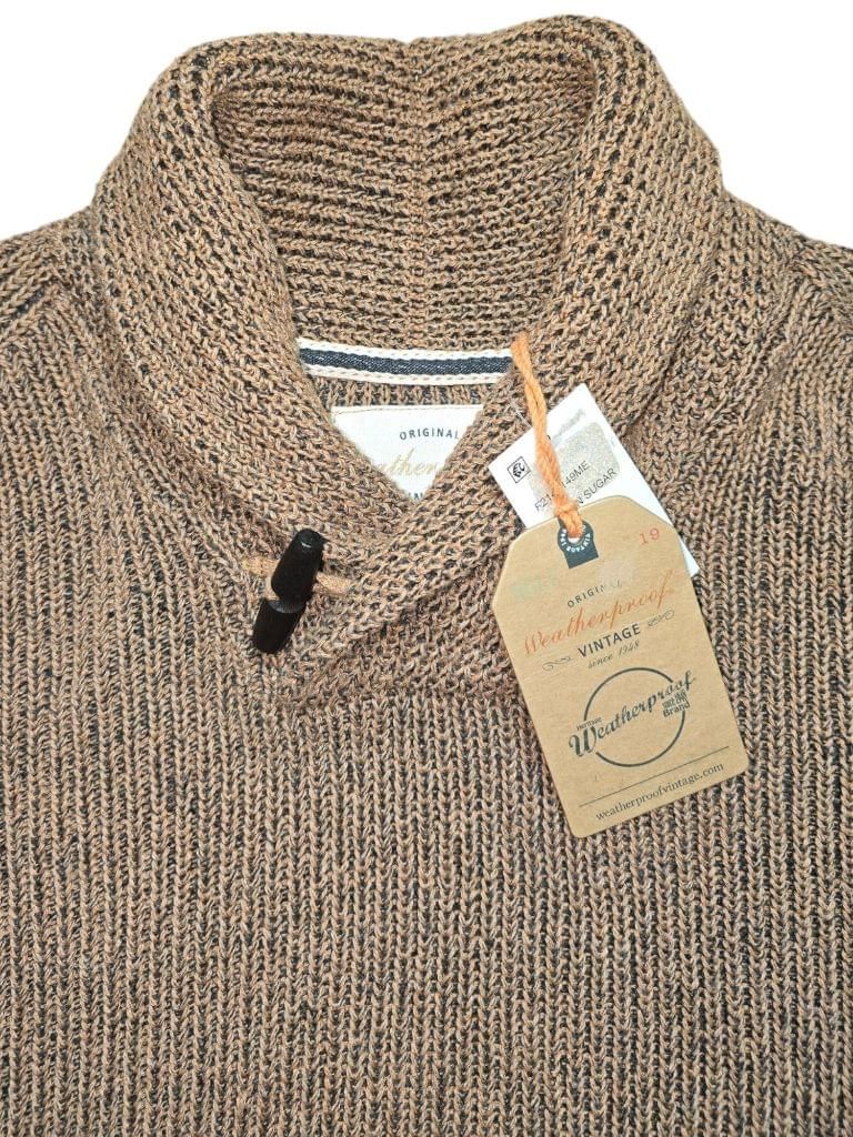 Men's Weatherproof Vintage Brown Shawl Collar Fisherman Sweater Size M MSRP $85