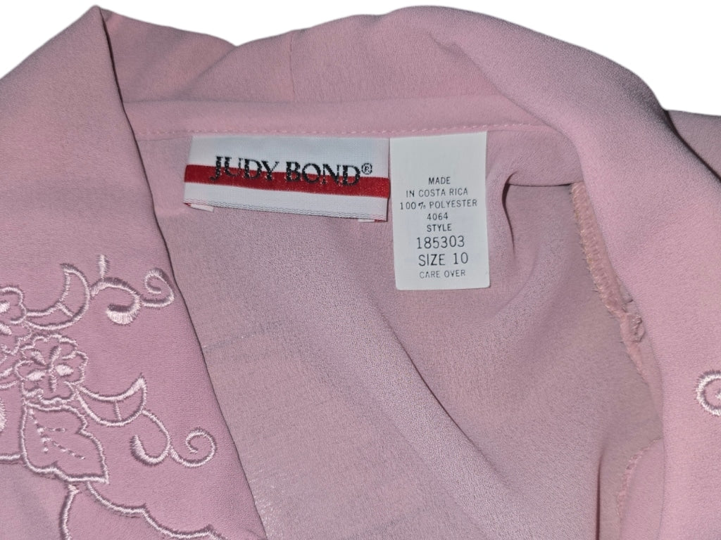 Vintage 60's Judy Bond Blouse Size 10 Pink Embroidered Collar Pleated Front