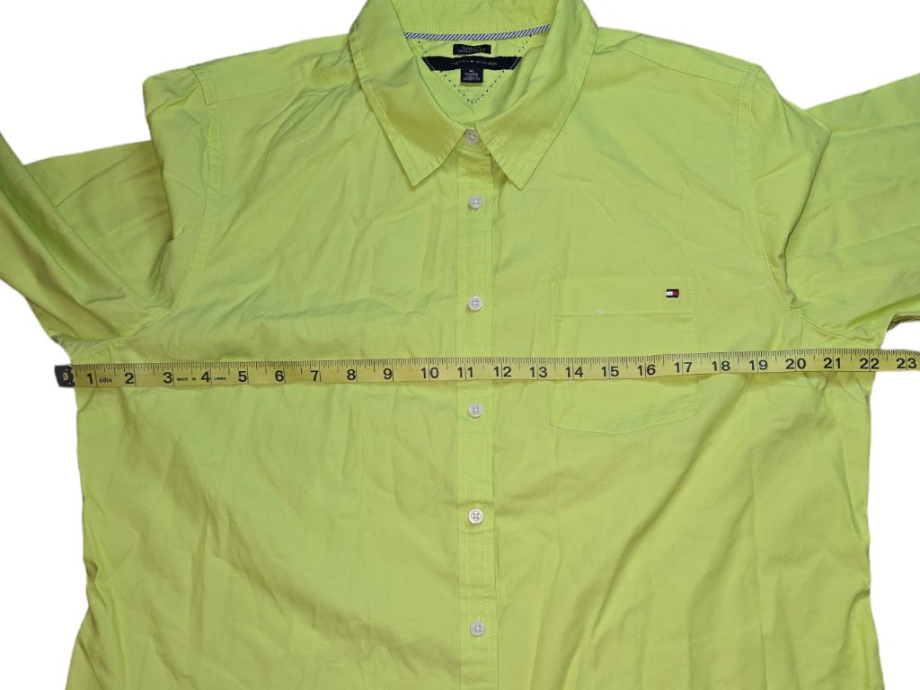 Women's Tommy Hilfiger Classic Fit Neon Green Button Down Shirt Size XL