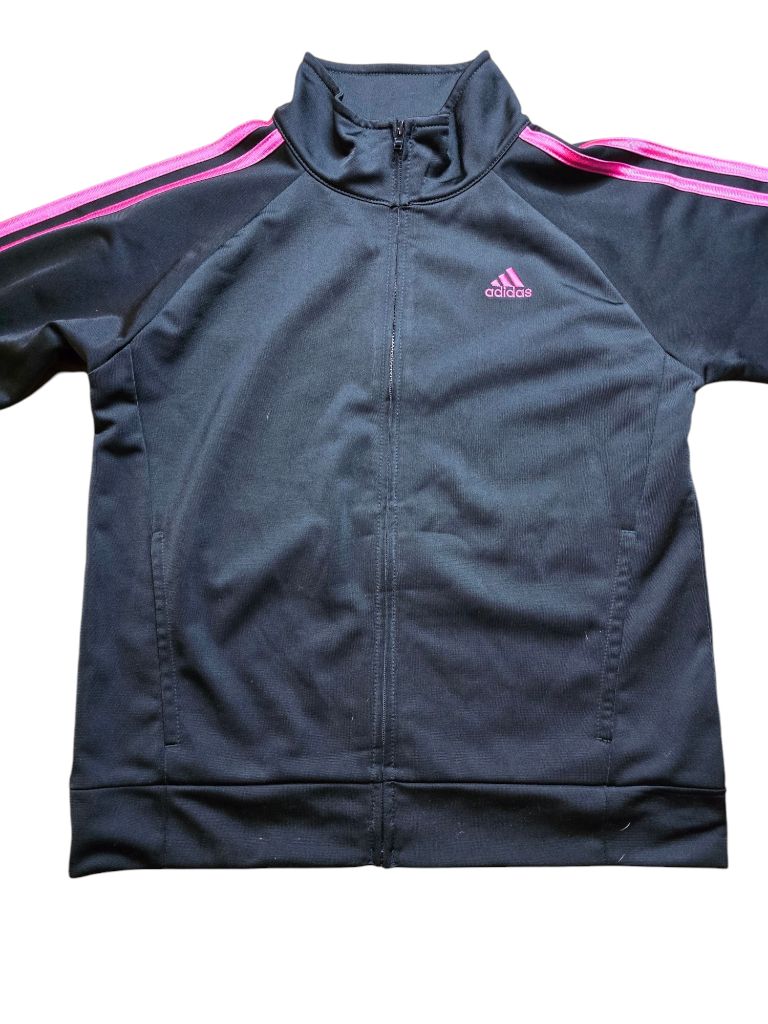 Girls Adidas Tracksuit Black Pink Stripe Size Large 14