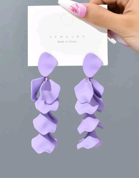 Fashion MULTI PETAL Lavander DROP EARRINGS