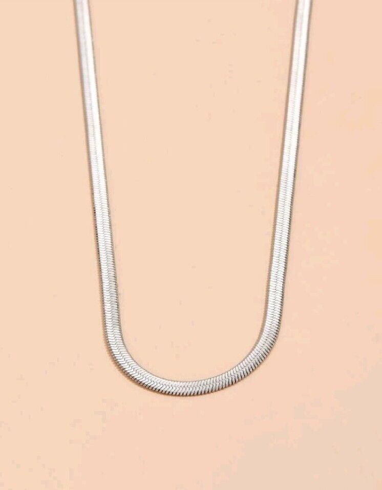 Faux Silver Thin Herringbone Necklace