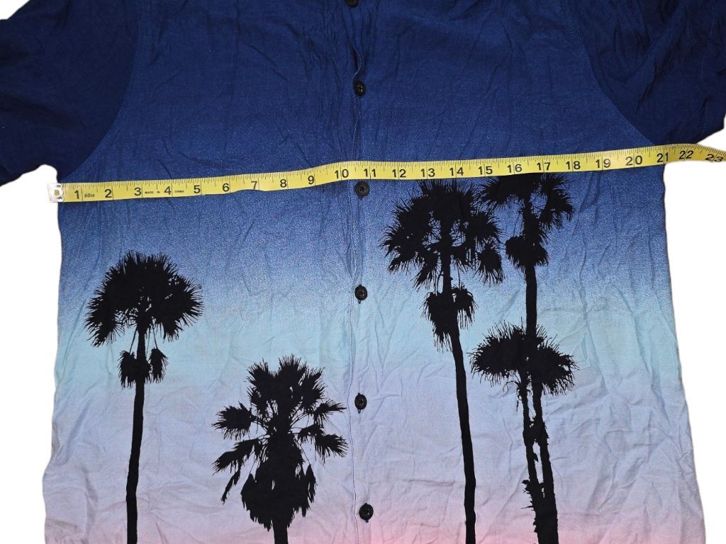 Men's Hollister Blue and Pink Palm Tree Shirt Lightweight Vacation Size L