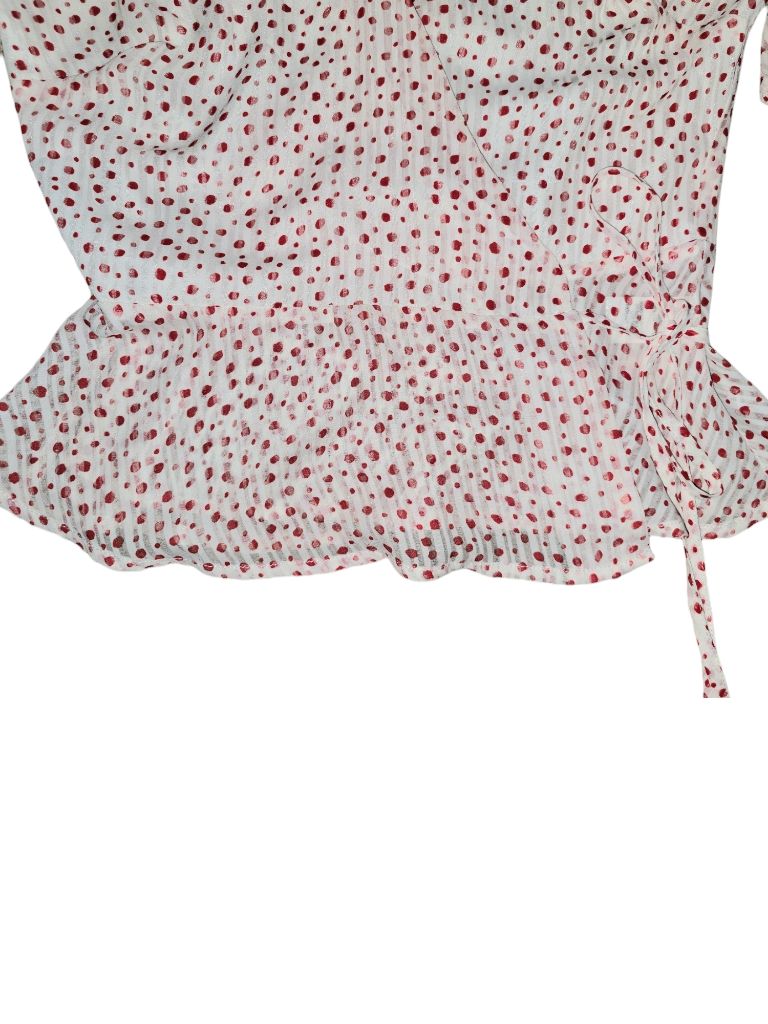 Lulus White Red Polka Dot Wrap Blouse Flutter Sleeve Size S