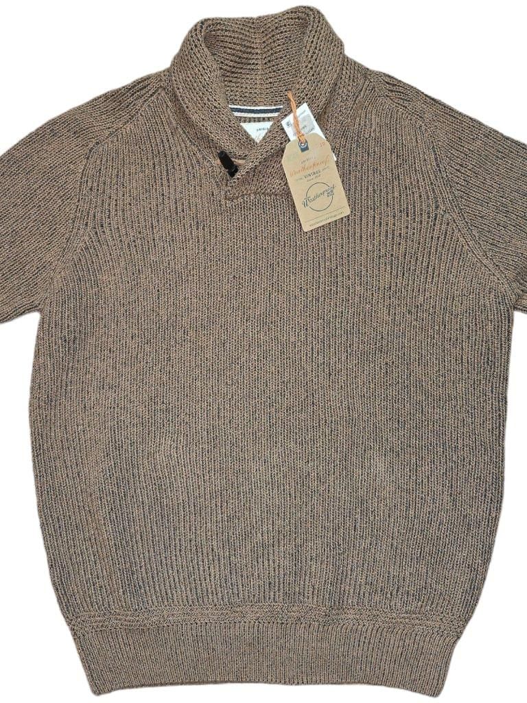 Men's Weatherproof Vintage Brown Shawl Collar Fisherman Sweater Size M MSRP $85