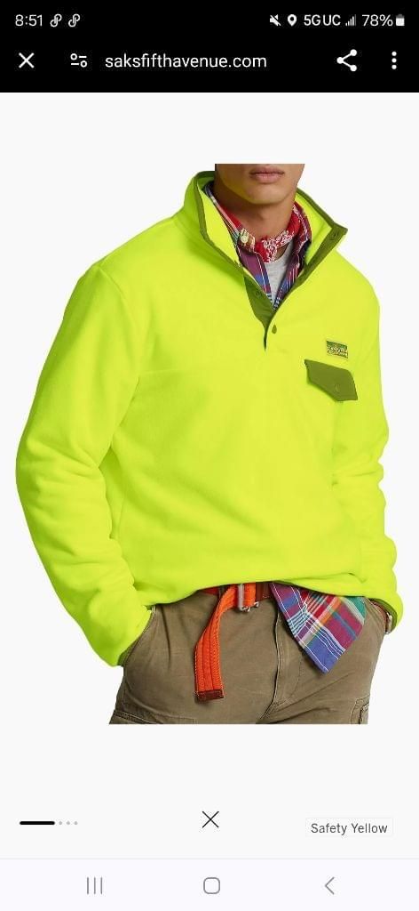 Men's Polo Ralph Lauren Neon Yellow Fleece Pullover Sweater XXL MSRP $198