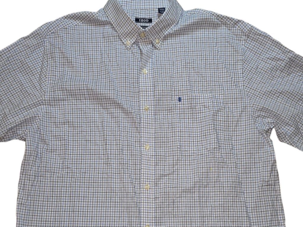 Men's IZOD Premium Essentials Blue Gingham Button Down Shirt Size XL