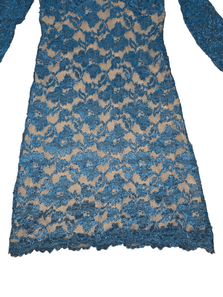 Women's Karen Kane Blue Lace A line Dress Long Sleeve Size L MSRP $108