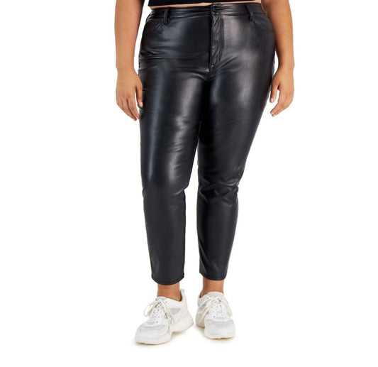 Tinseltown Trendy Plus Size Faux Leather Pants Black 14W High Rise Skinny Ankle