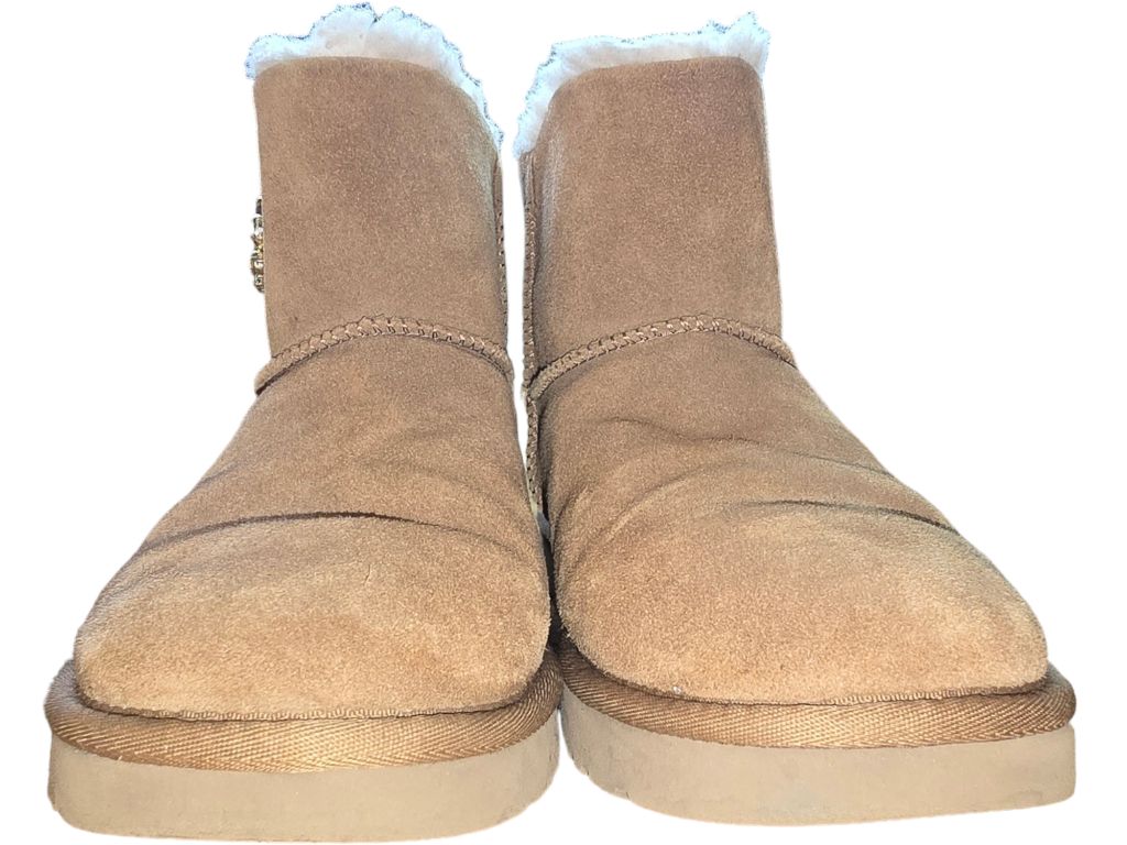 Women's UGG Mini Bailey Chestnut Crystal Button Suede Boots Size 10