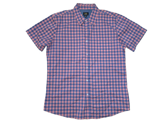 Men's Lee Shirt Salmon Blue Checkered Plaid XL