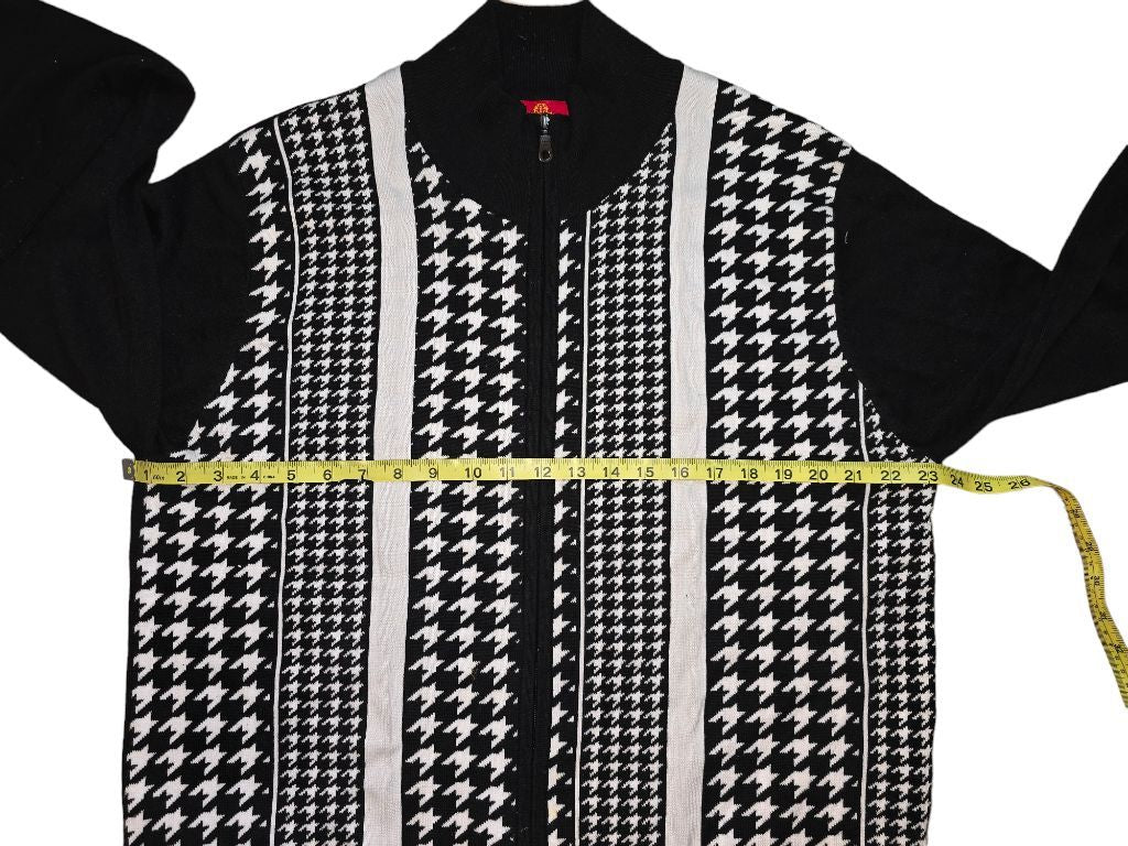 Men's R. Lewis Black and White Houndstooth Zip Cardigan Sweater XL