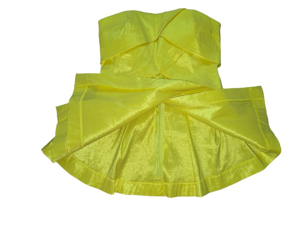 Women's Daisy Yellow Strapless Ruffle Starpless Top Shiny faux satin