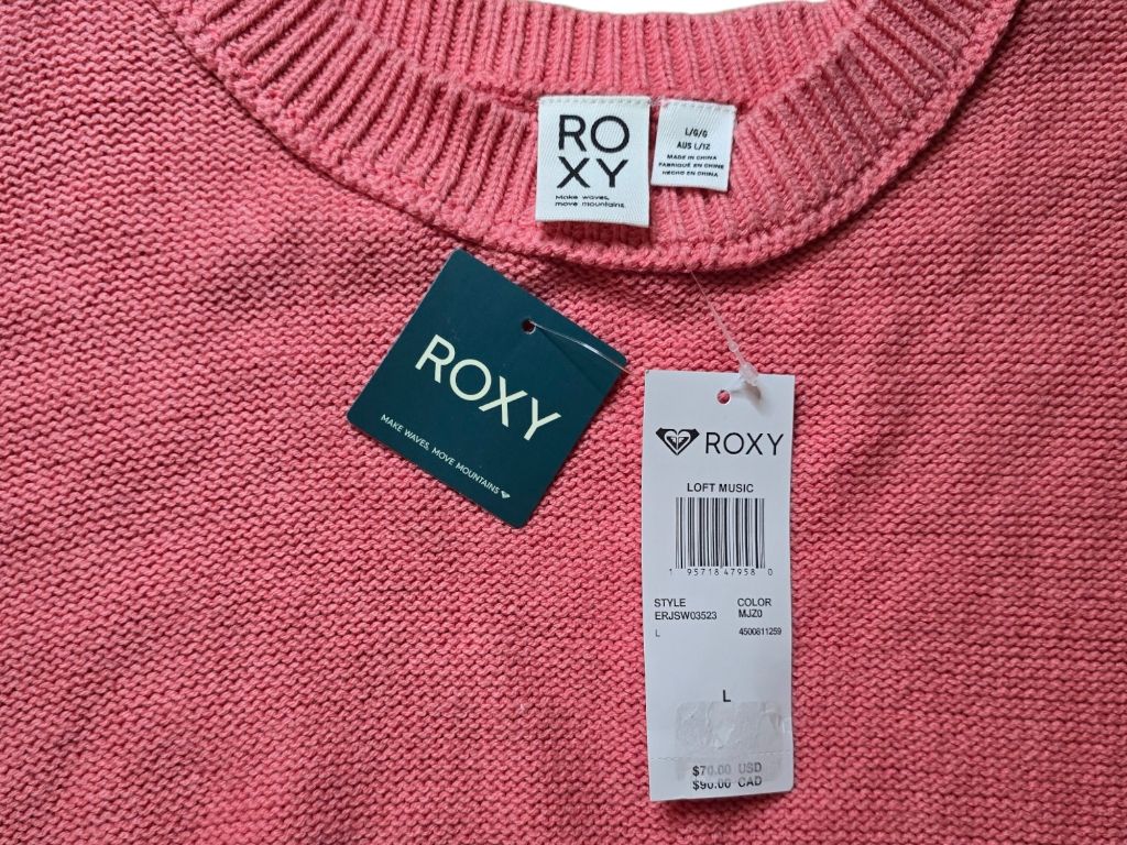 Women's ROXY Loft Music Pink Sweater Balloon Long Sleeve Size Large