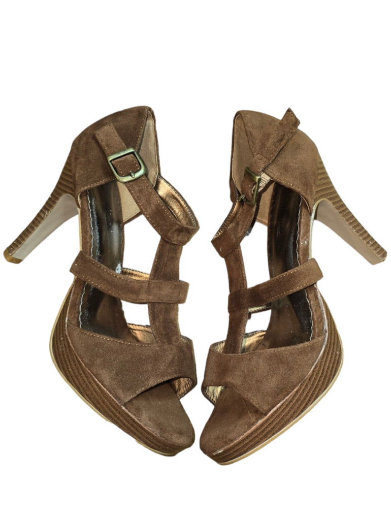 Women's Anna Almeida Brown Suede Cork Sandals Size 8.5 Ankle Strap