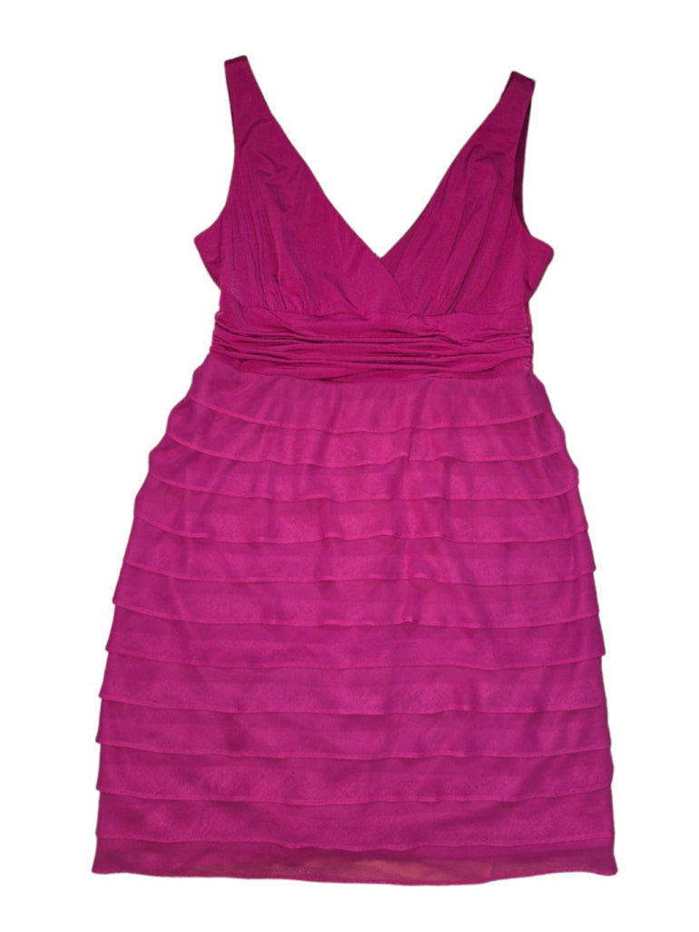 Women's S.L. Fashions Midi Dress SZ 14 Magenta Pink Ruffle Tier Cocktail Evening