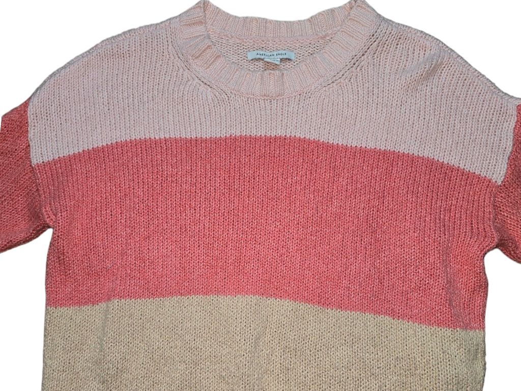 Women's American Eagle XS Pink Striped crewneck Sweater