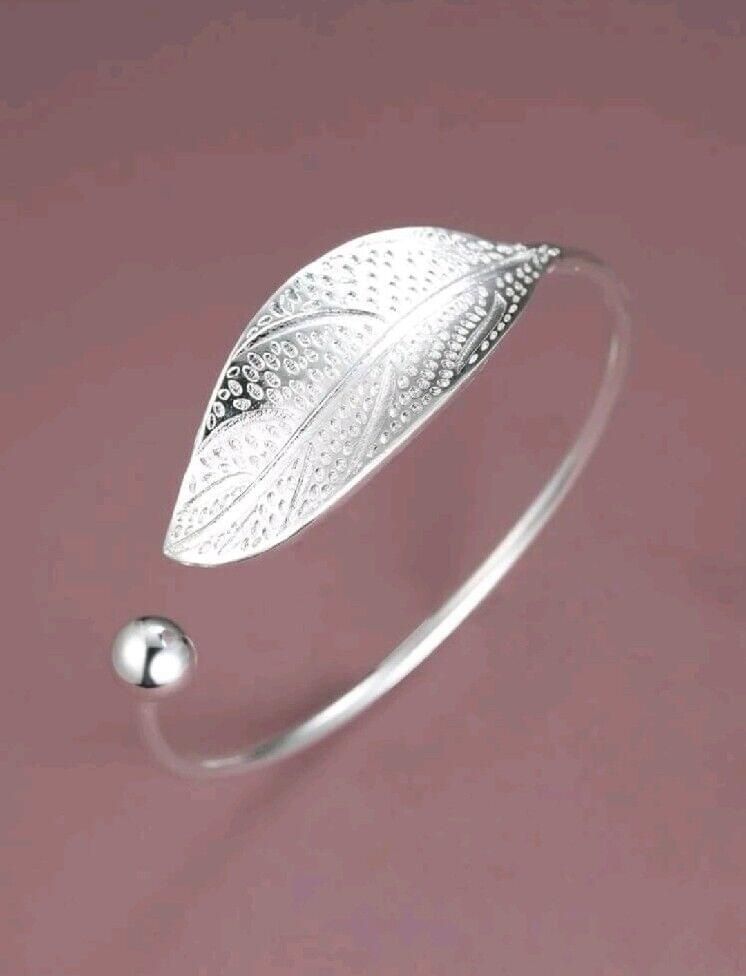 Silver Leaf Bangle Bracelets Round Bracelet Women Girls Jewelry Gifts