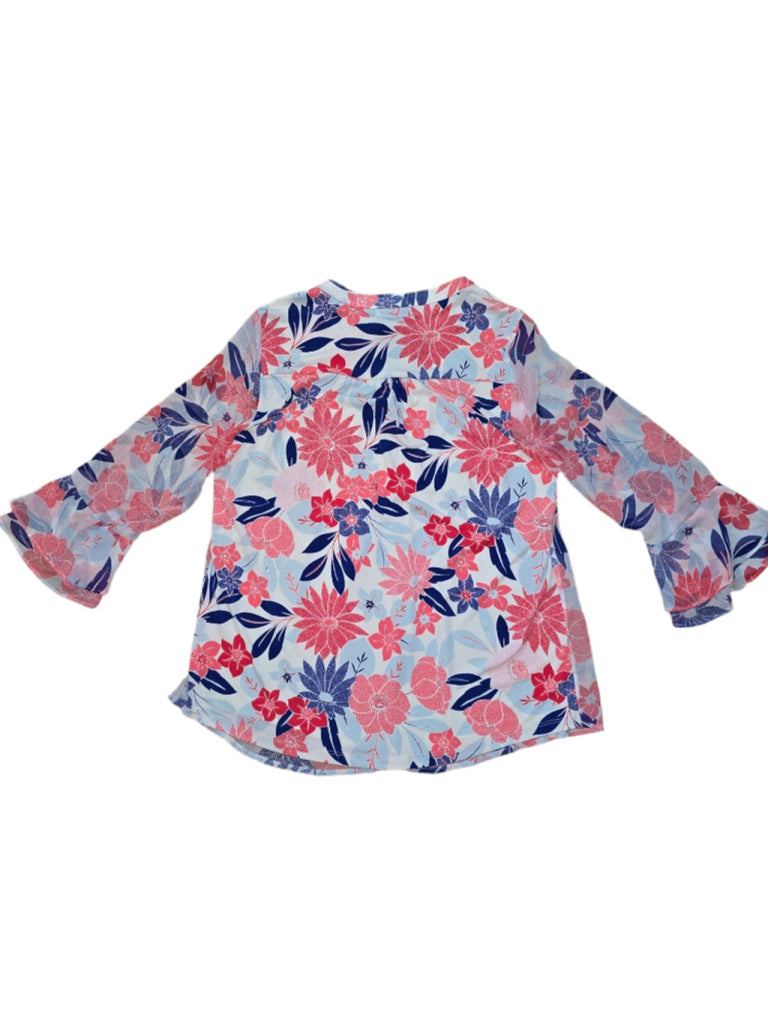 Women's Charter Club Blouse - Small - White & Blue Floral Pleated MSRP $69.50