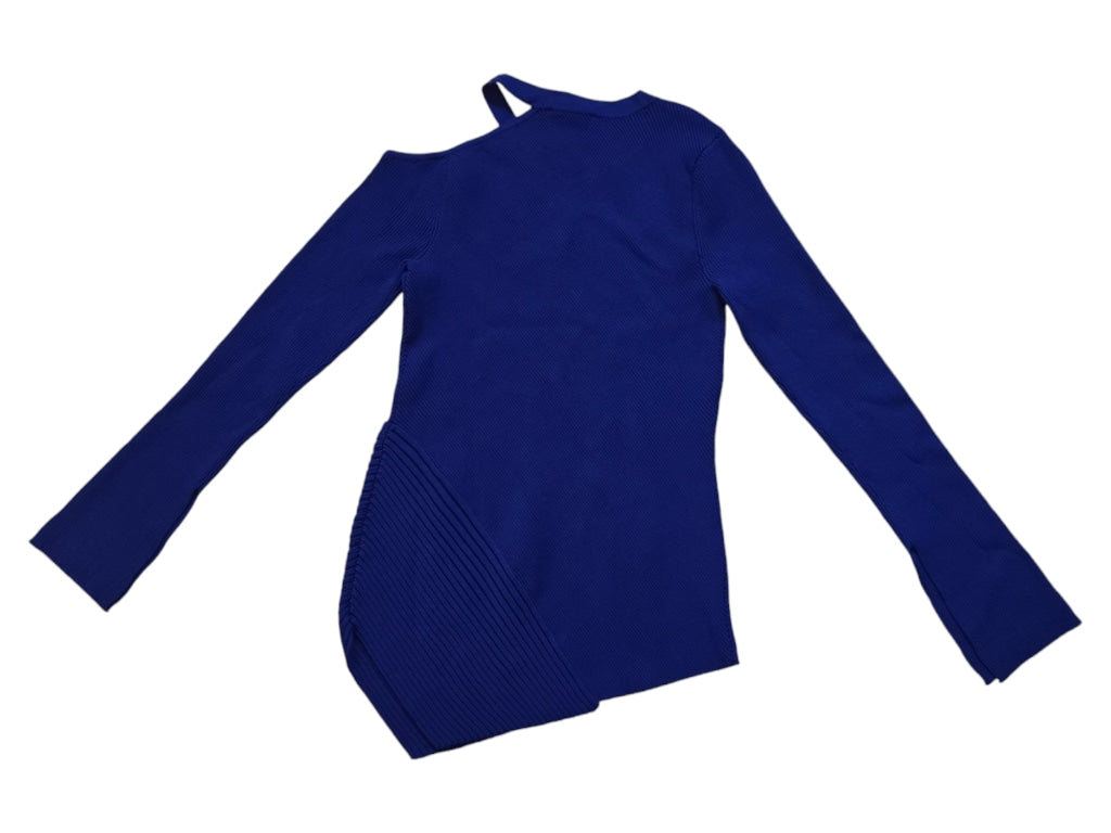 NWT INC Blue sweater cut out shoulder & Asymmetrical Long Sleeve Small MSRP $79