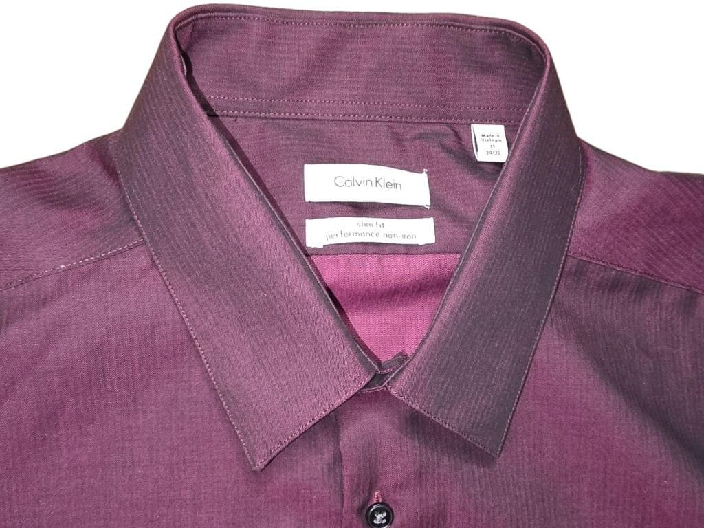 Men's Calvin Klein Purple Plum Dress Shirt Size 16 1/2 34/35 Slim Fit Non-Iron