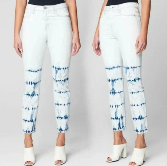 Women's BlankNYC The Maddison Crop Jeans, Size 28 White & Blue Tie Die High Rise