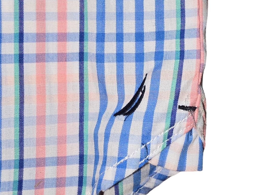 Boys Nautica Blue Pink Green Plaid Button Down Shirt Size 18 Long Sleeve