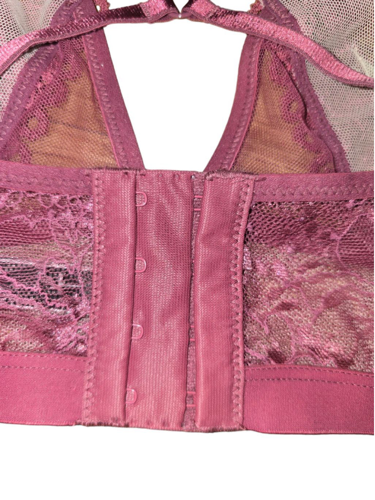 Victorias Secret Very Sexy Floral Lace High-Neck Bralette Size Small Burgundy