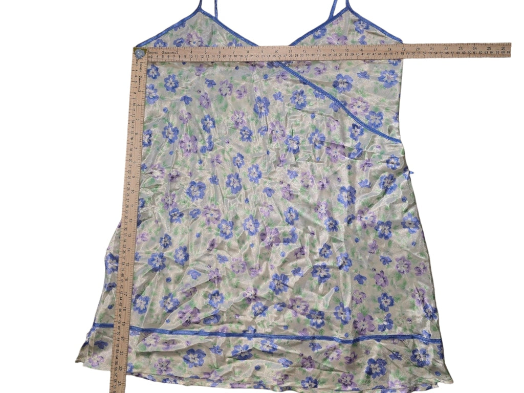 Women Morgan Taylor Intimates Mini Night Gown L Yellow Blue Purple Floral Satin