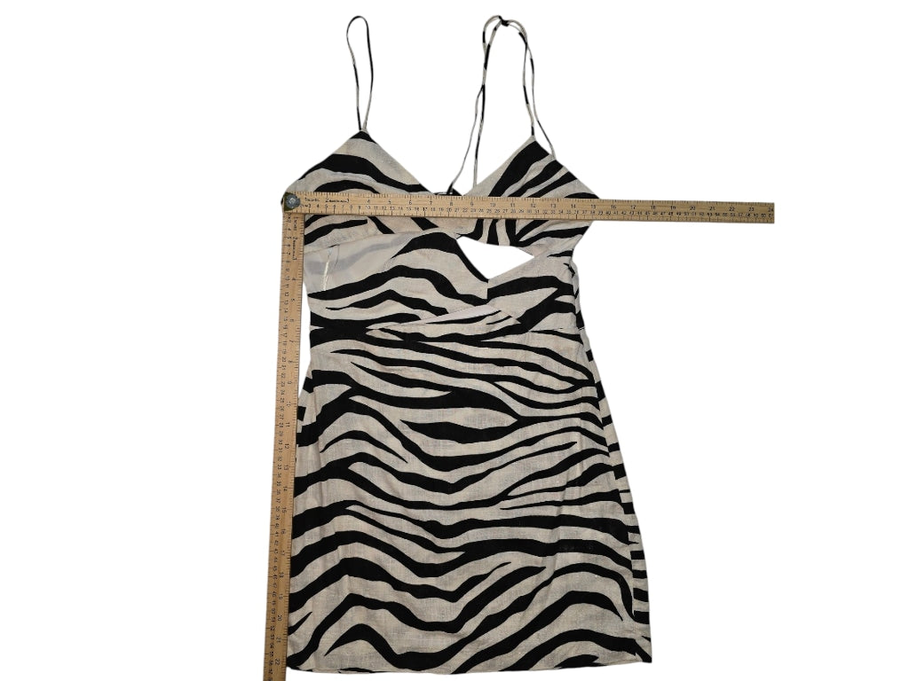 Women Zara Linen Dress Mini White Black Zebra Print Size M Strappy Cutout