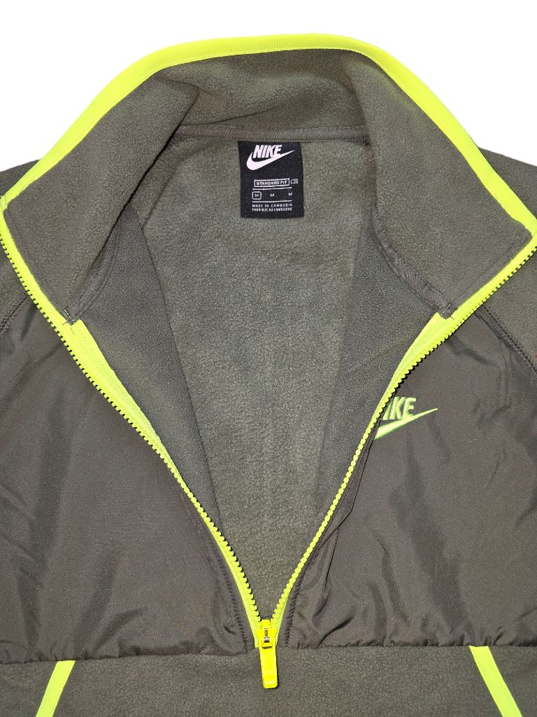 Men's NIKE Fleece Pull Over Half Zip Sweater Green, Neon Green Stripes MEDIUM