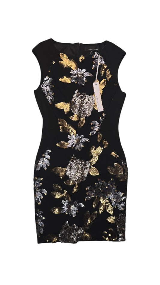 Women's Adelyn Rae Black Gold Silver Floral Sequined Sheath Dress Size S